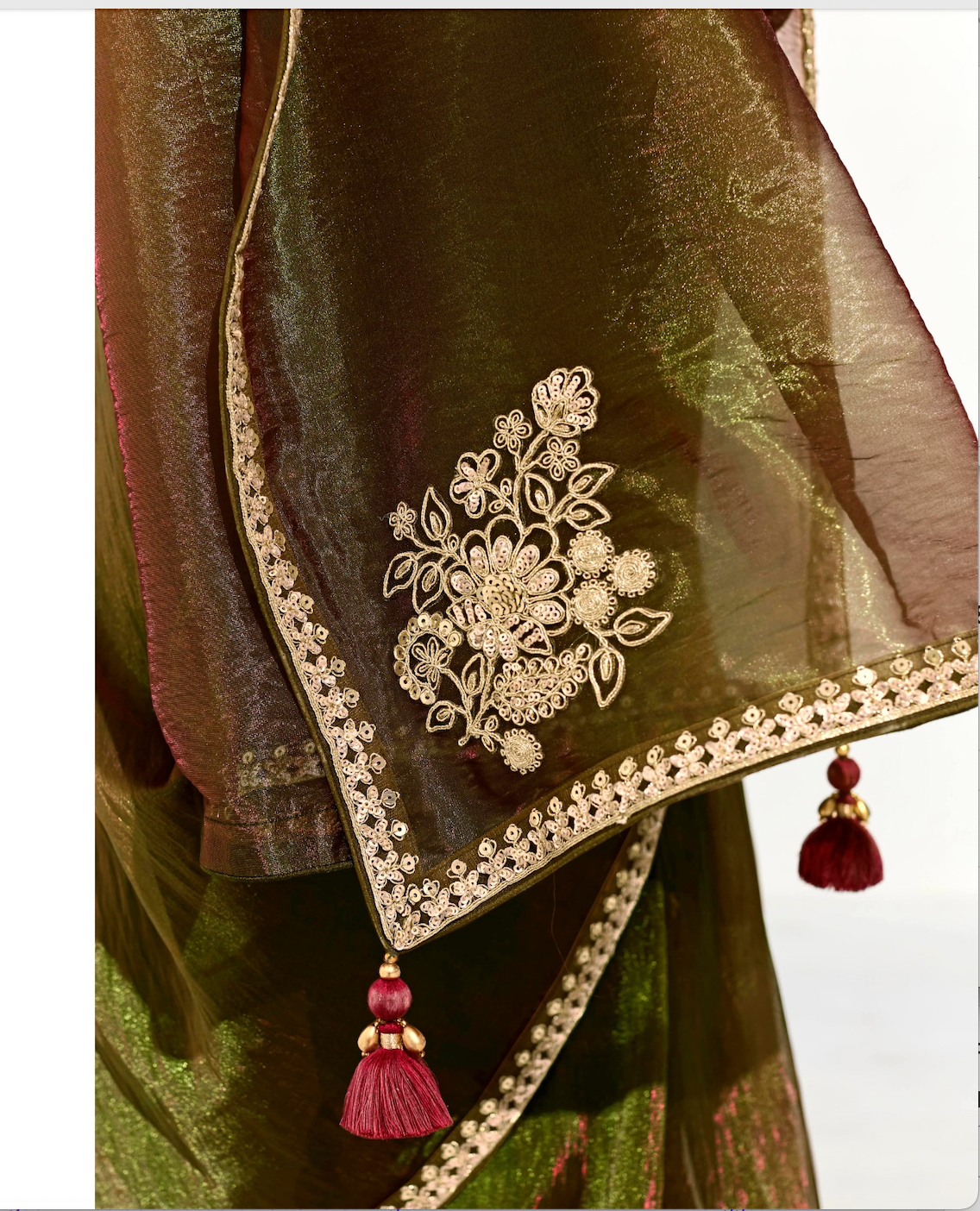 Matrut | Cherry Chant Olive Green Saree