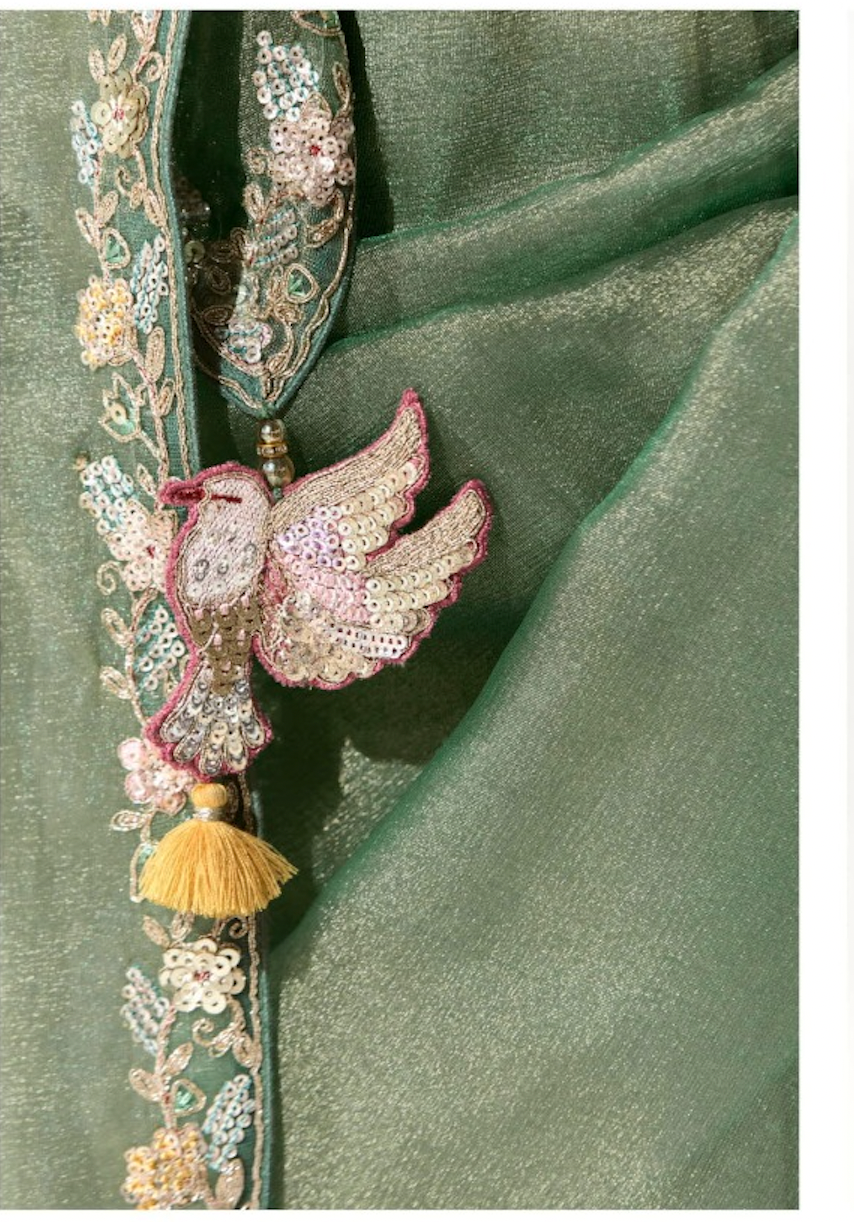 Matrut | Cherry Chant Sea Green Saree