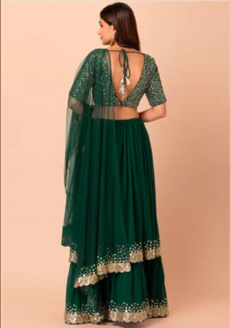 Matrut | Sunehri Bottle Green Lehenga Set