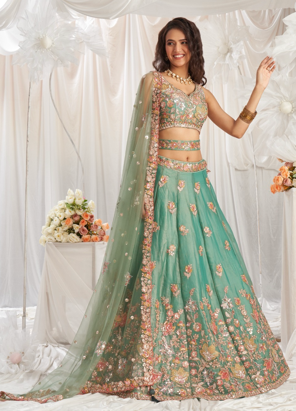 Matrut | Flamingo Hour Sea Green Lehenga