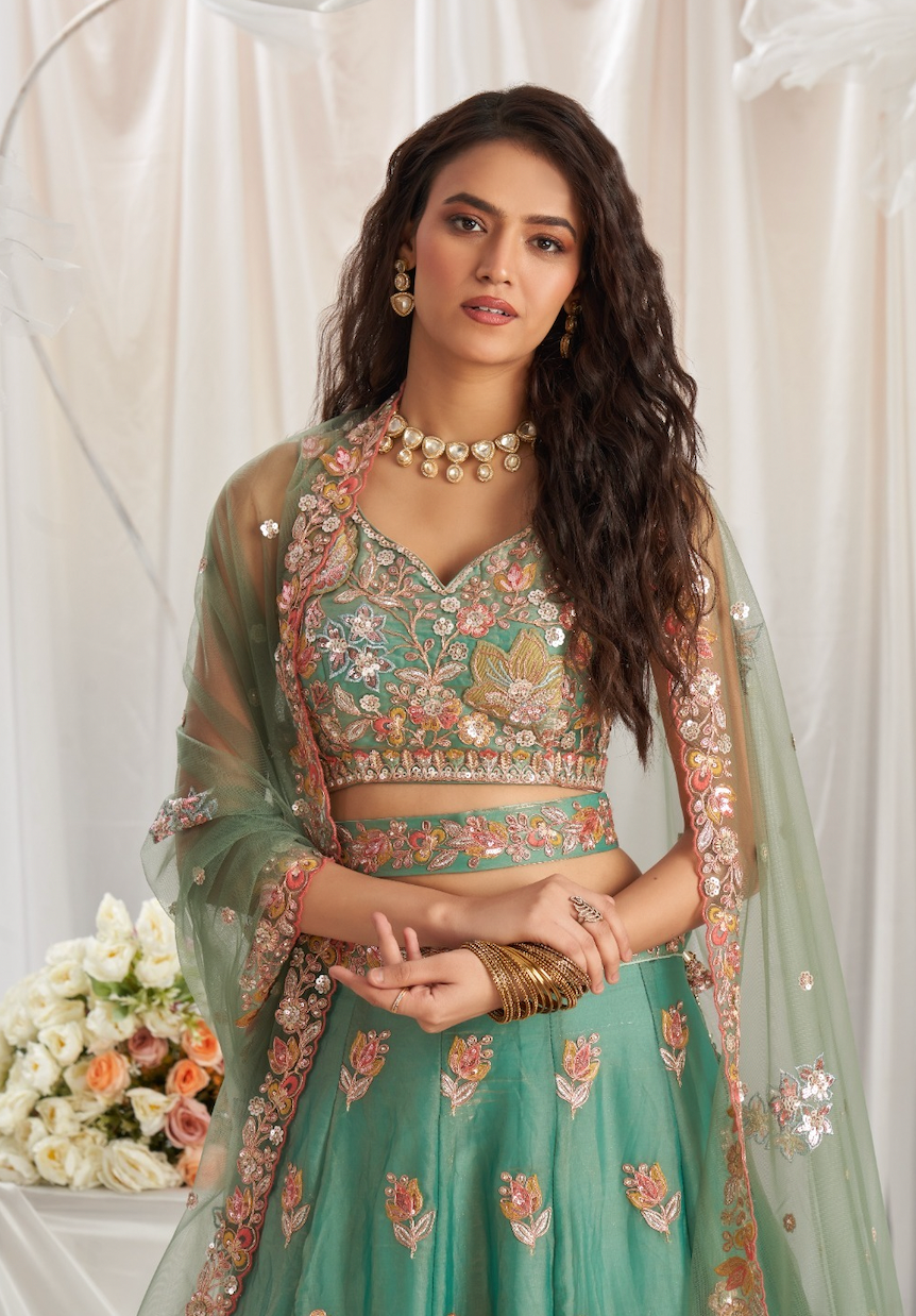 Matrut | Flamingo Hour Sea Green Lehenga