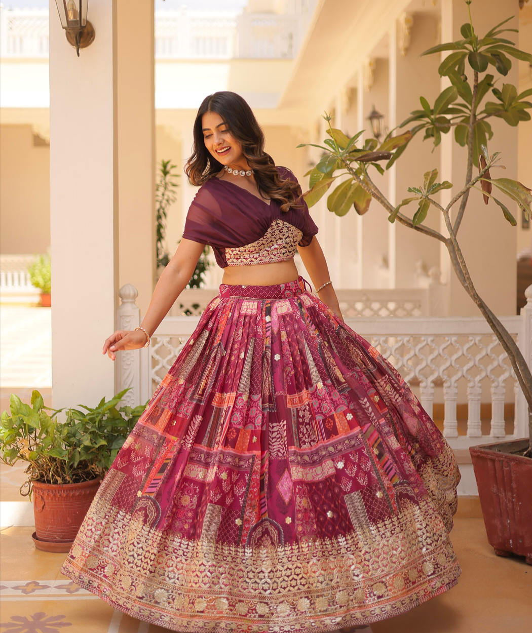 Matrut | Solina Wine Lehenga