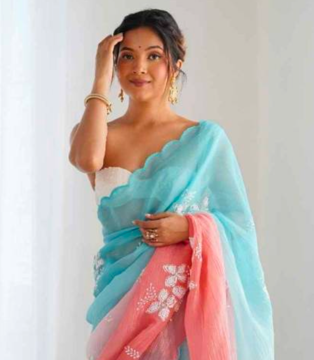 Matrut | Daydream Drift Pink-Blue Saree