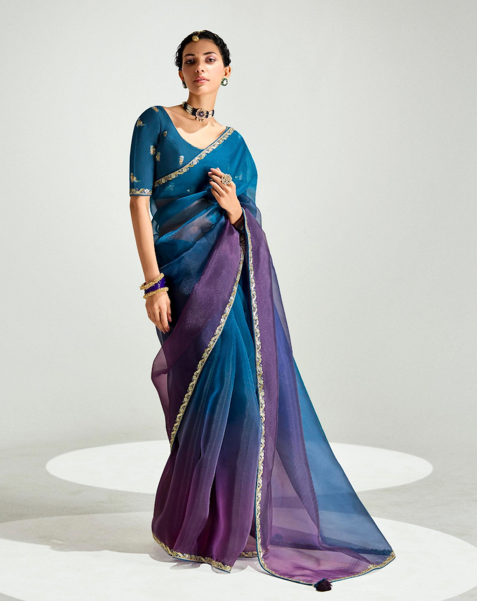 Matrut | Swish Blush Blue-Purple Saree