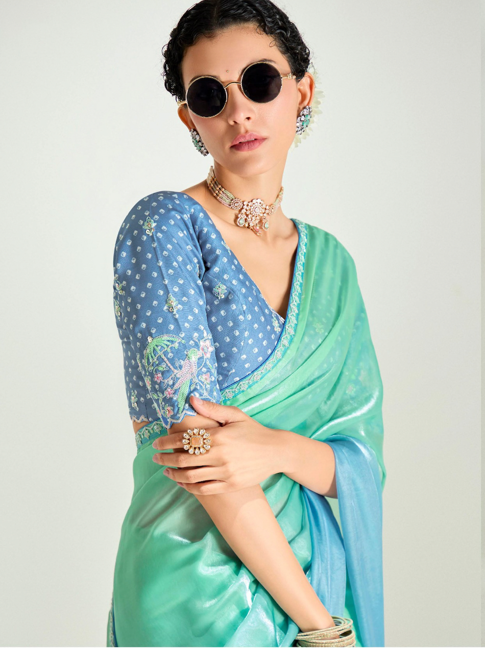 Matrut | Swish Blush Sea green-Blue Saree