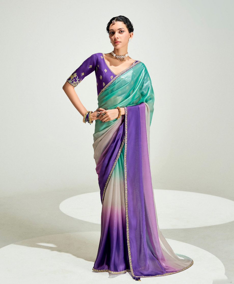 Matrut | Swish Blush Sea Green-Purple Saree