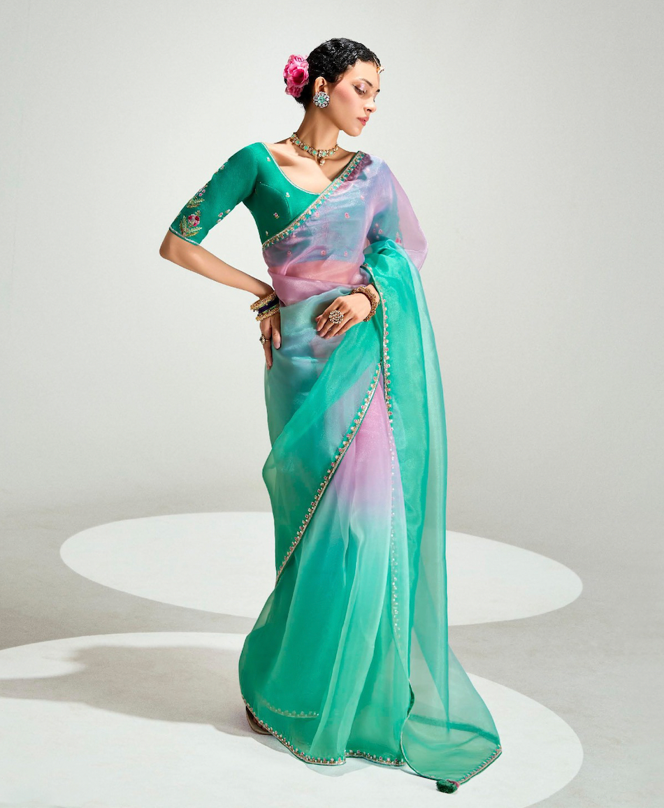 Matrut | Swish Blush Sea Green-Pink Saree