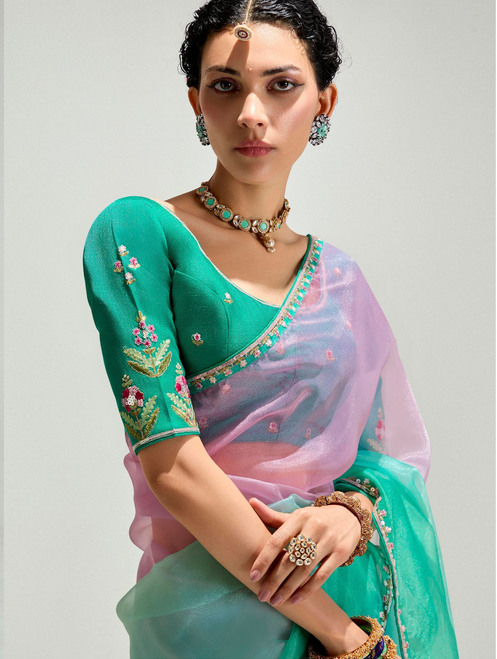 Matrut | Swish Blush Sea Green-Pink Saree