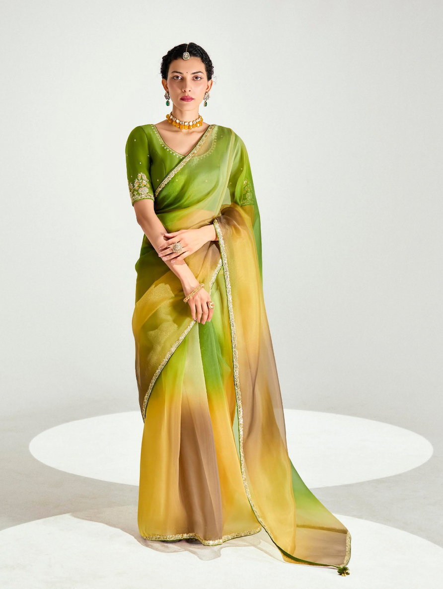 Matrut | Swish Blush Green-Yellow Saree