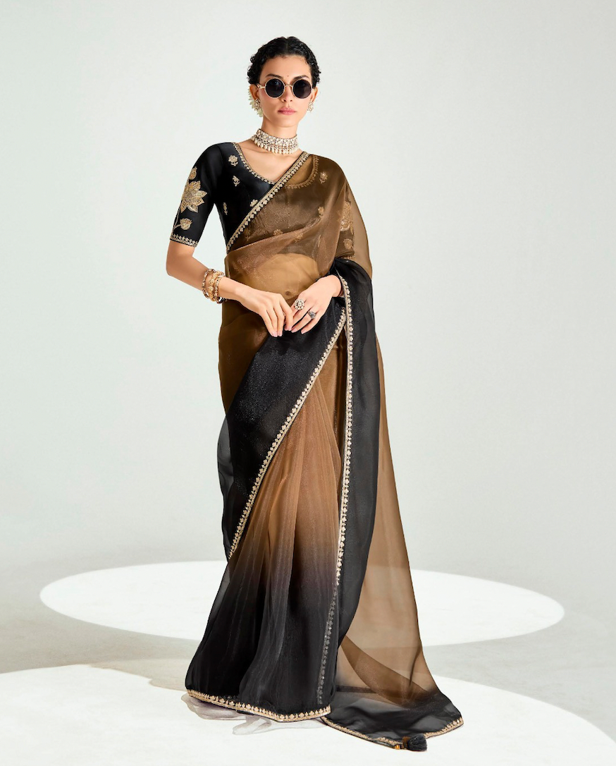 Matrut | Swish Blush Black-Brown Saree