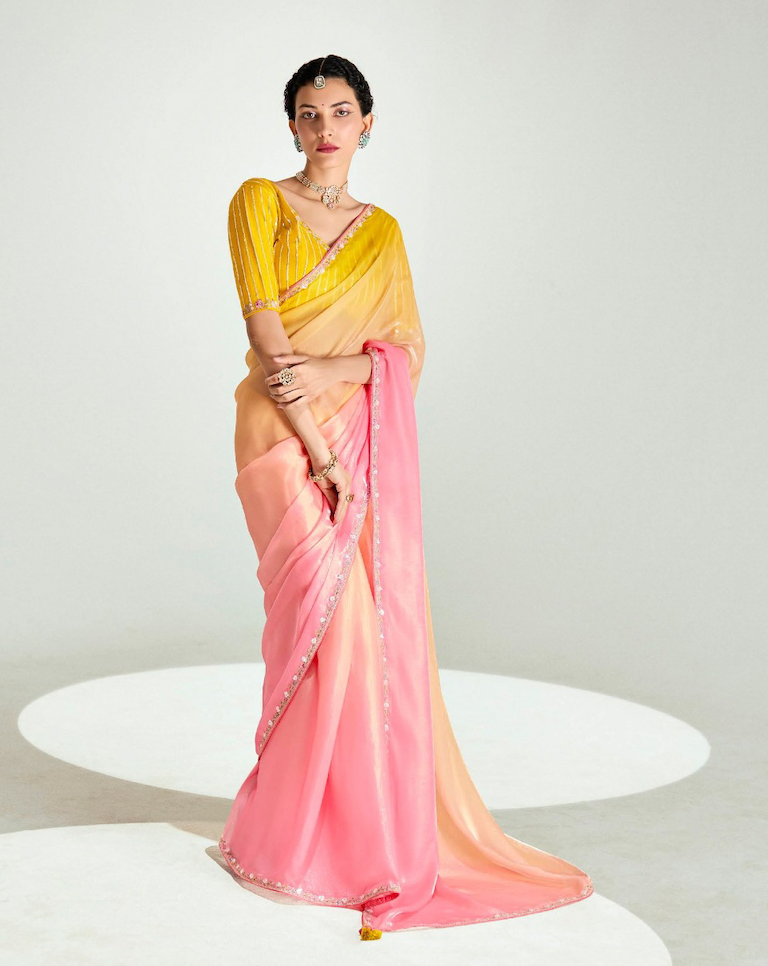 Matrut | Swish Blush Yellow-Pink Saree