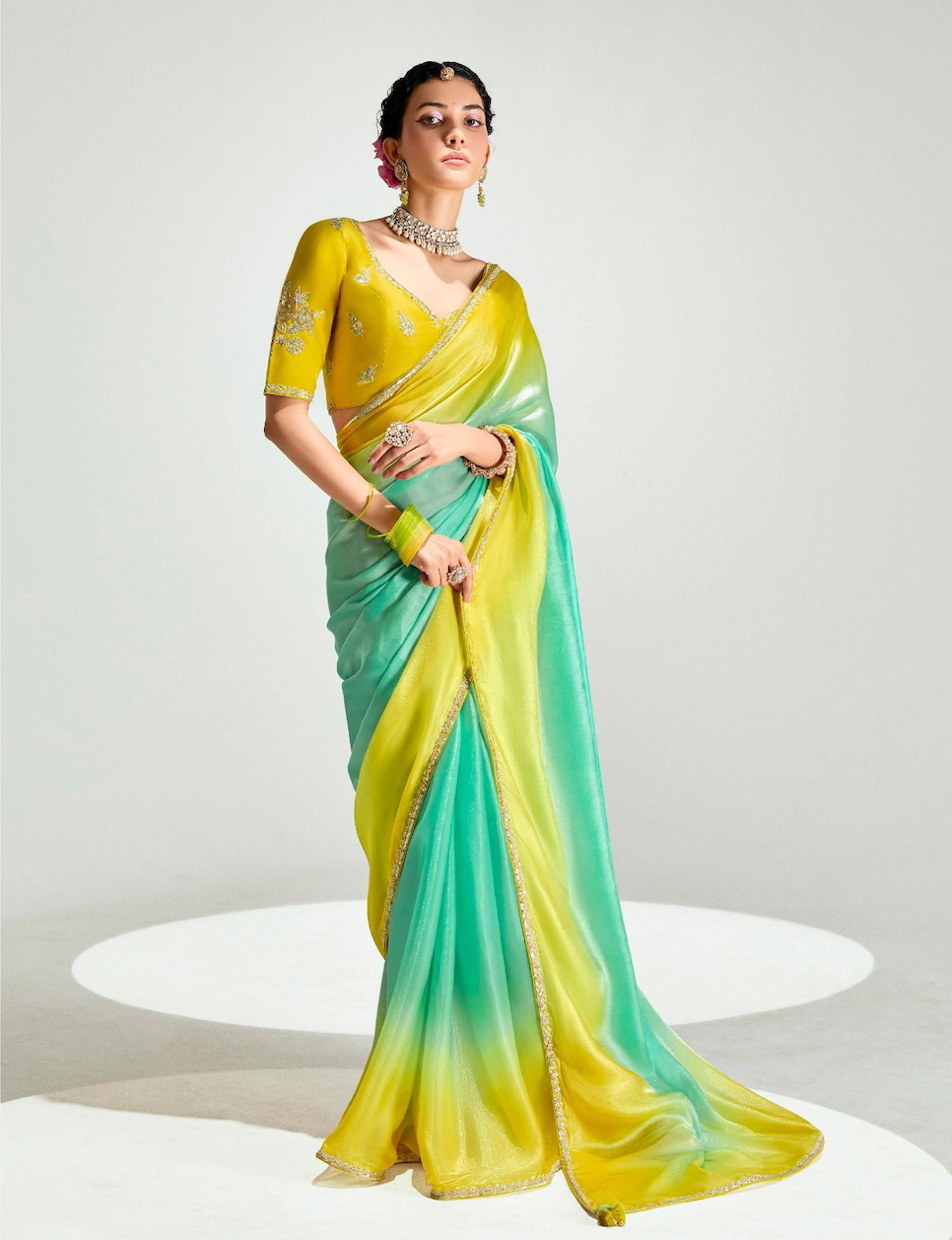 Matrut | Swish Blush Yellow-Green Saree