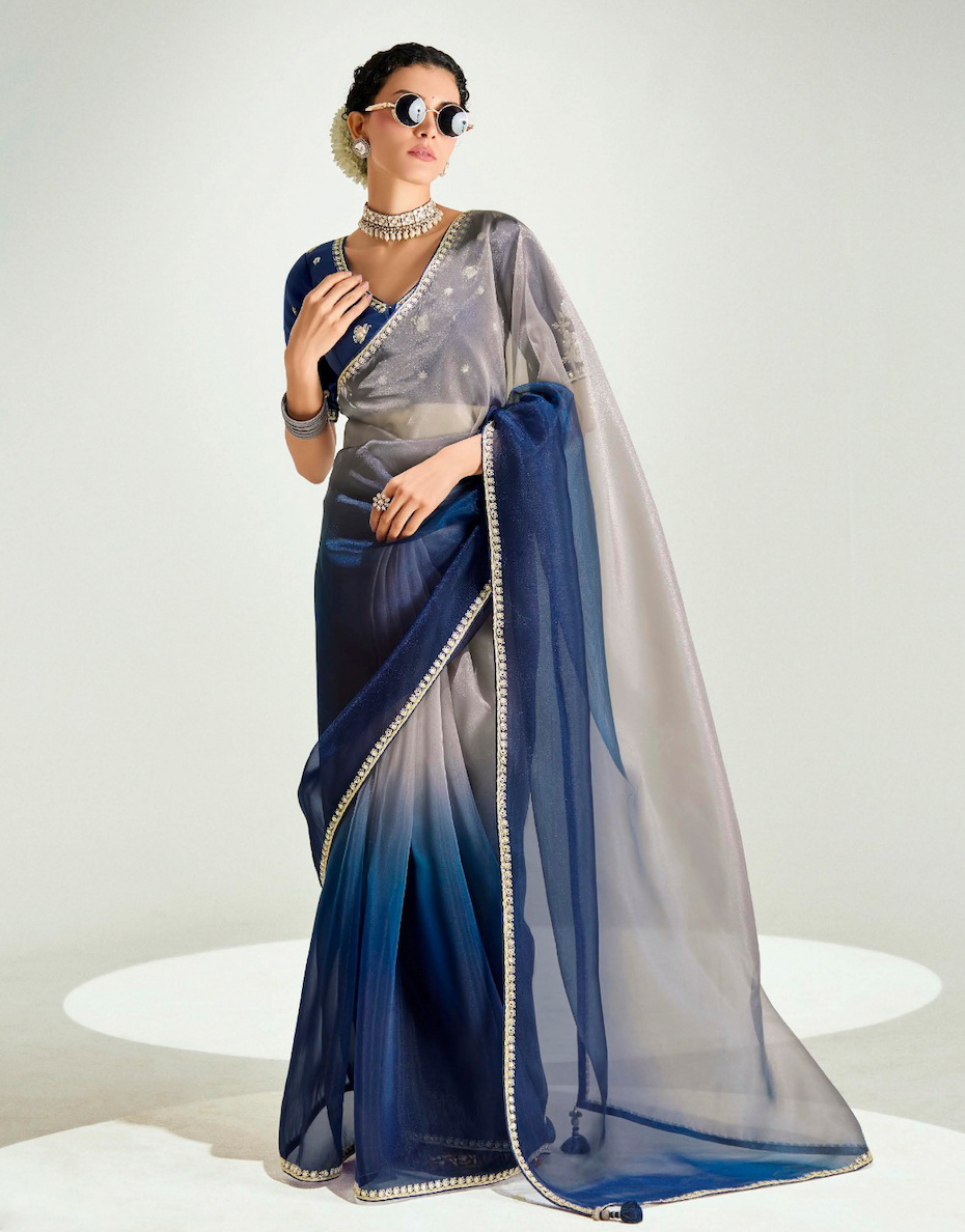 Matrut | Swish Blush Blue-Grey Saree