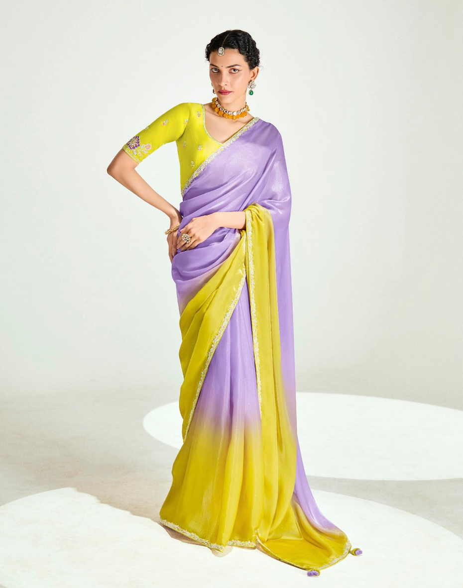 Matrut | Swish Blush Lime Green-Purple Saree