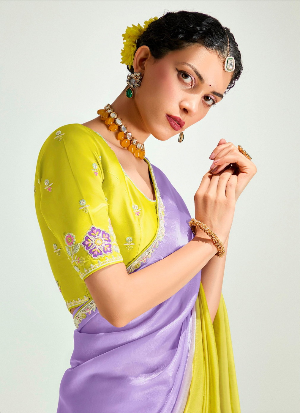 Matrut | Swish Blush Lime Green-Purple Saree