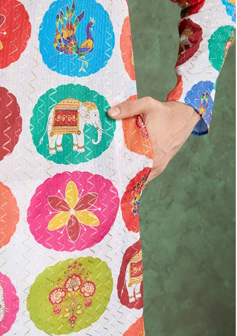 Matrut | Kurta Kraft White Multicolor Kurta Set