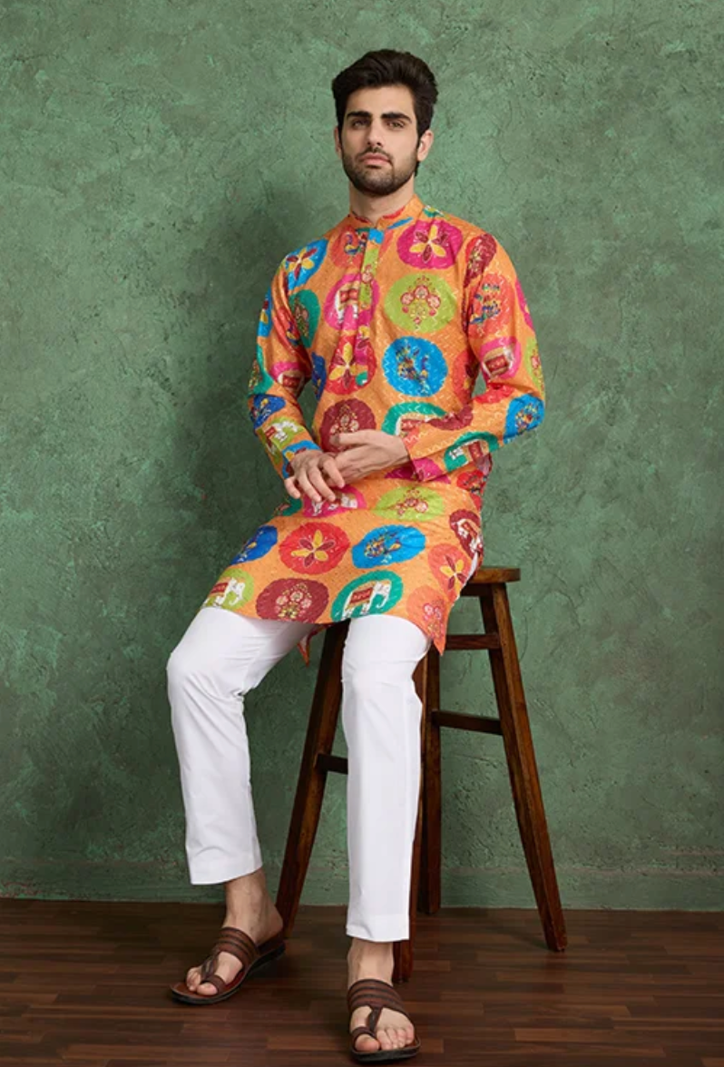Matrut | Kurta Kraft Orange Multicolor Kurta Set