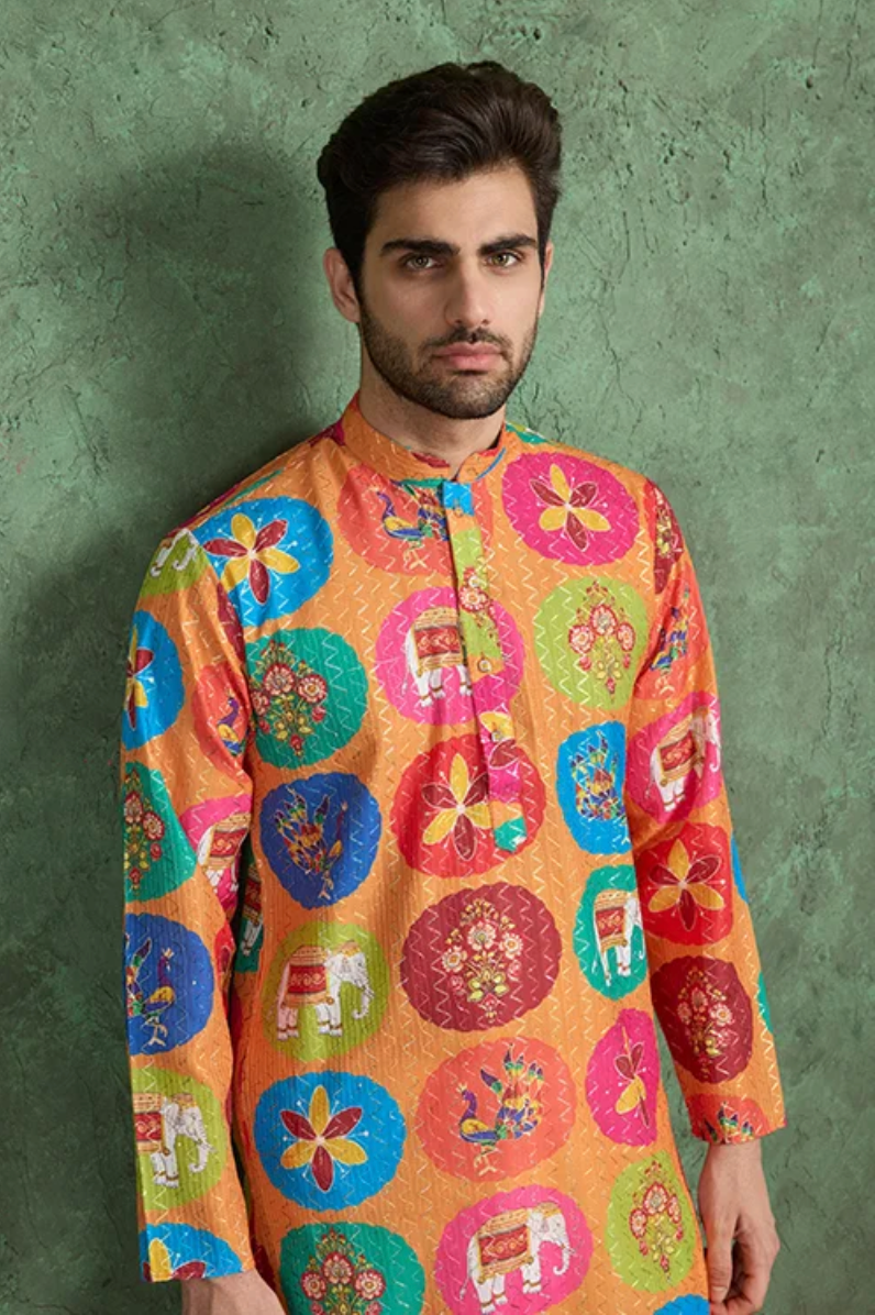 Matrut | Kurta Kraft Orange Multicolor Kurta Set