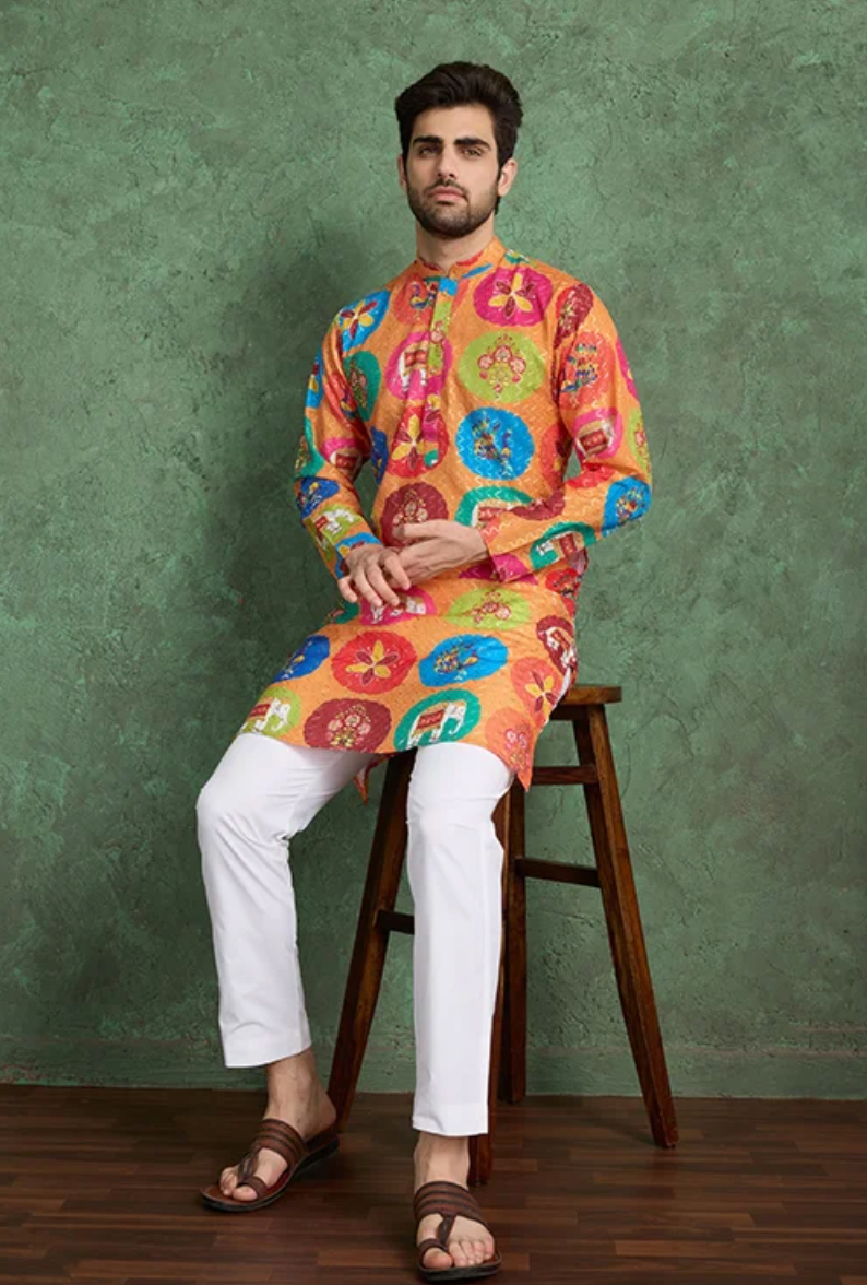Matrut | Kurta Kraft Orange Multicolor Kurta Set