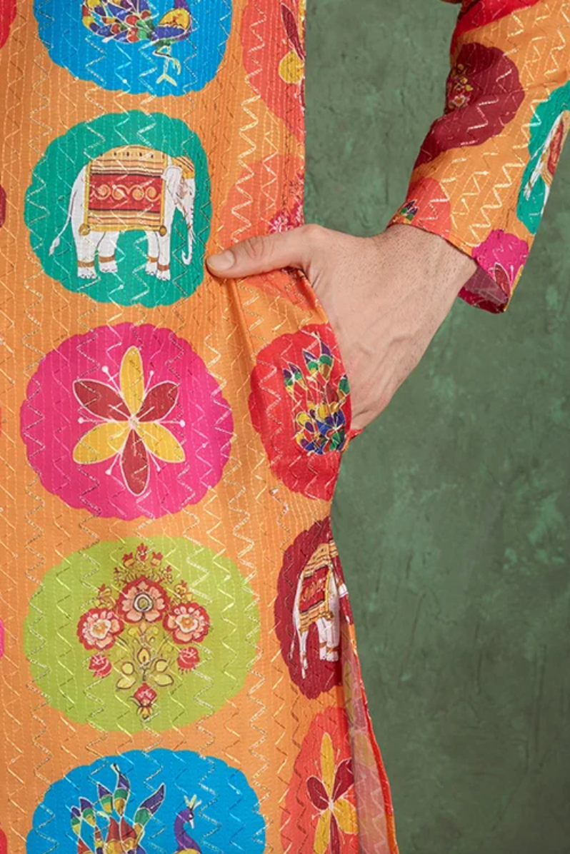Matrut | Kurta Kraft Orange Multicolor Kurta Set