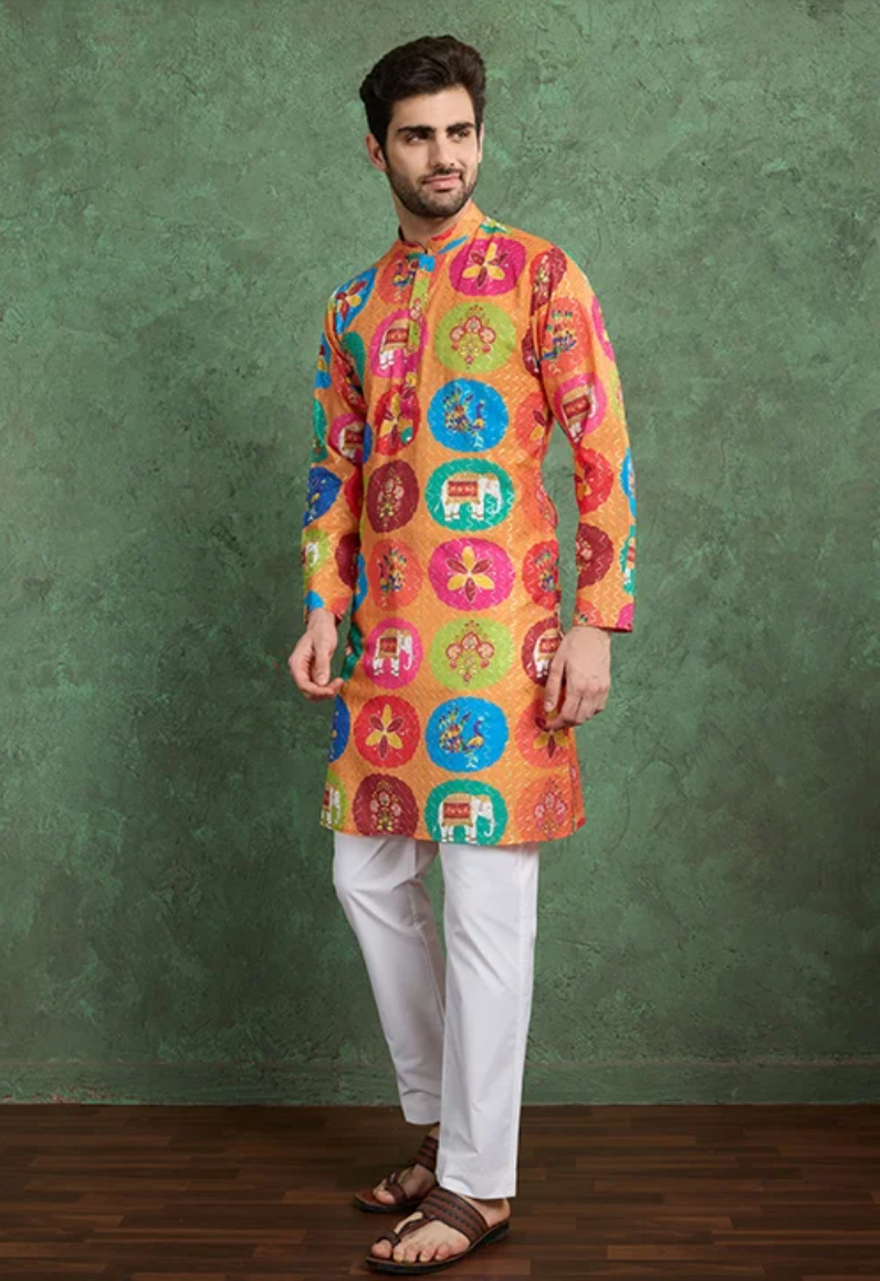Matrut | Kurta Kraft Orange Multicolor Kurta Set