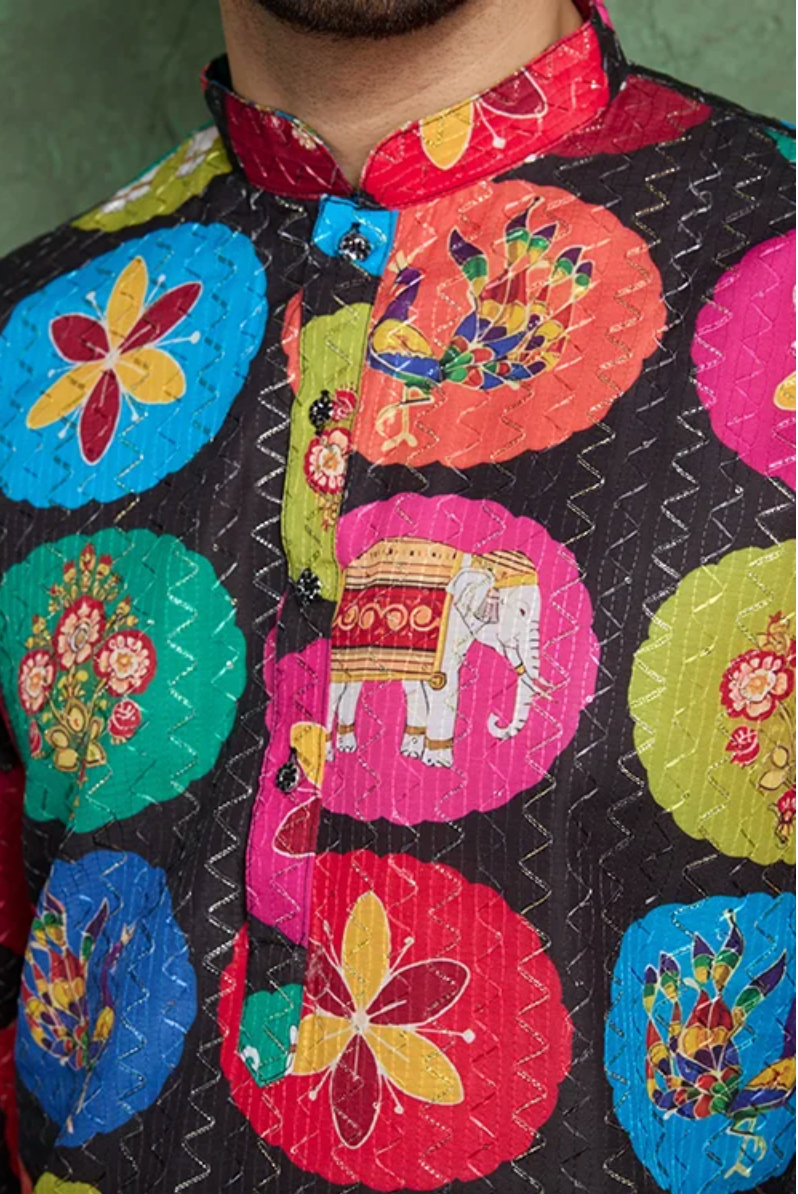 Matrut | Kurta Kraft Black Multicolor Kurta Set