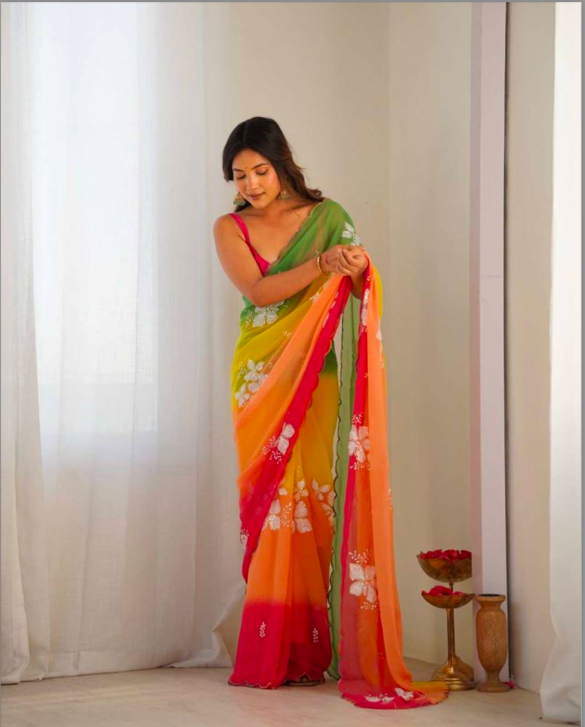 Matrut | Daydream Drift Green-Multicolor Saree