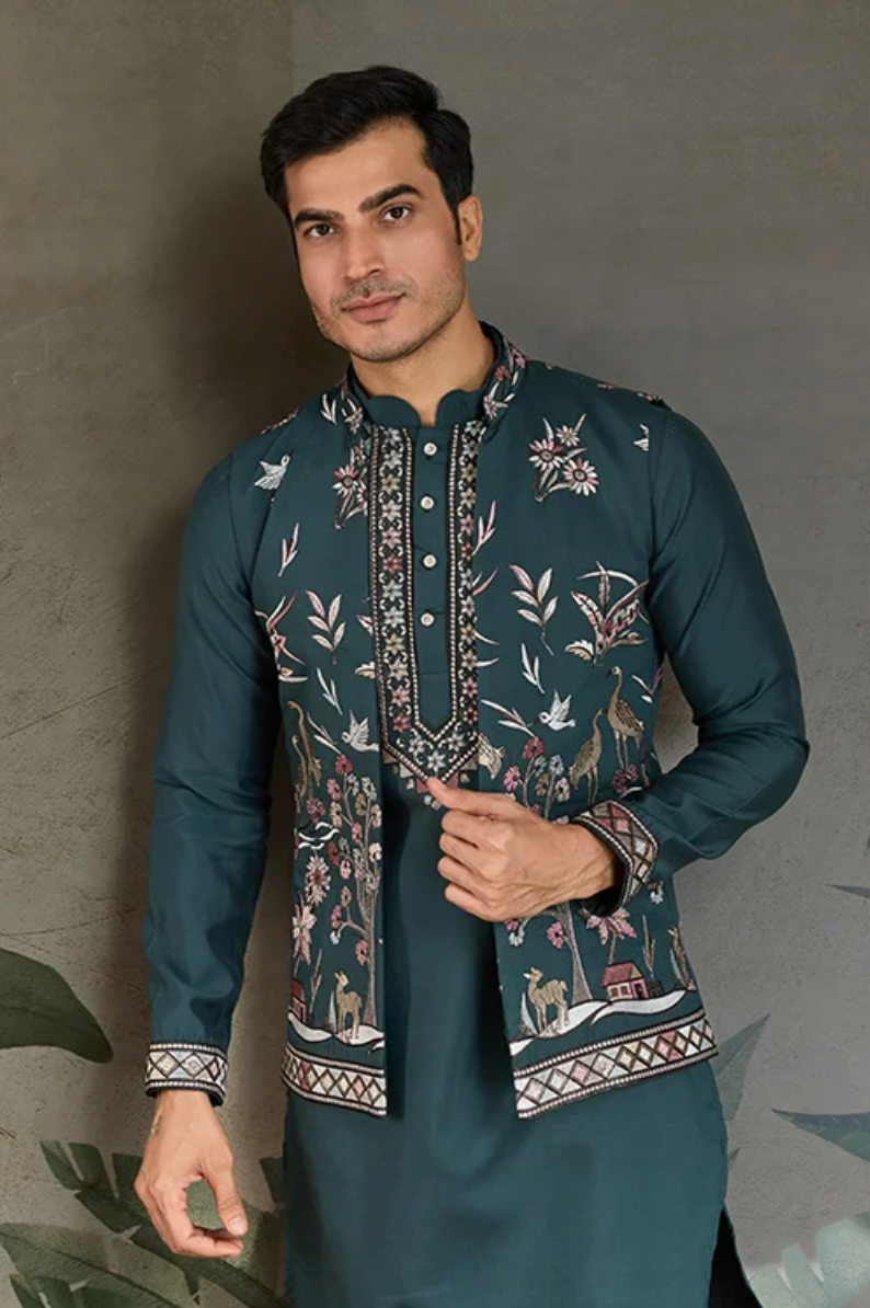 Matrut | Rajwada-2 Peacock Green Kurta Set
