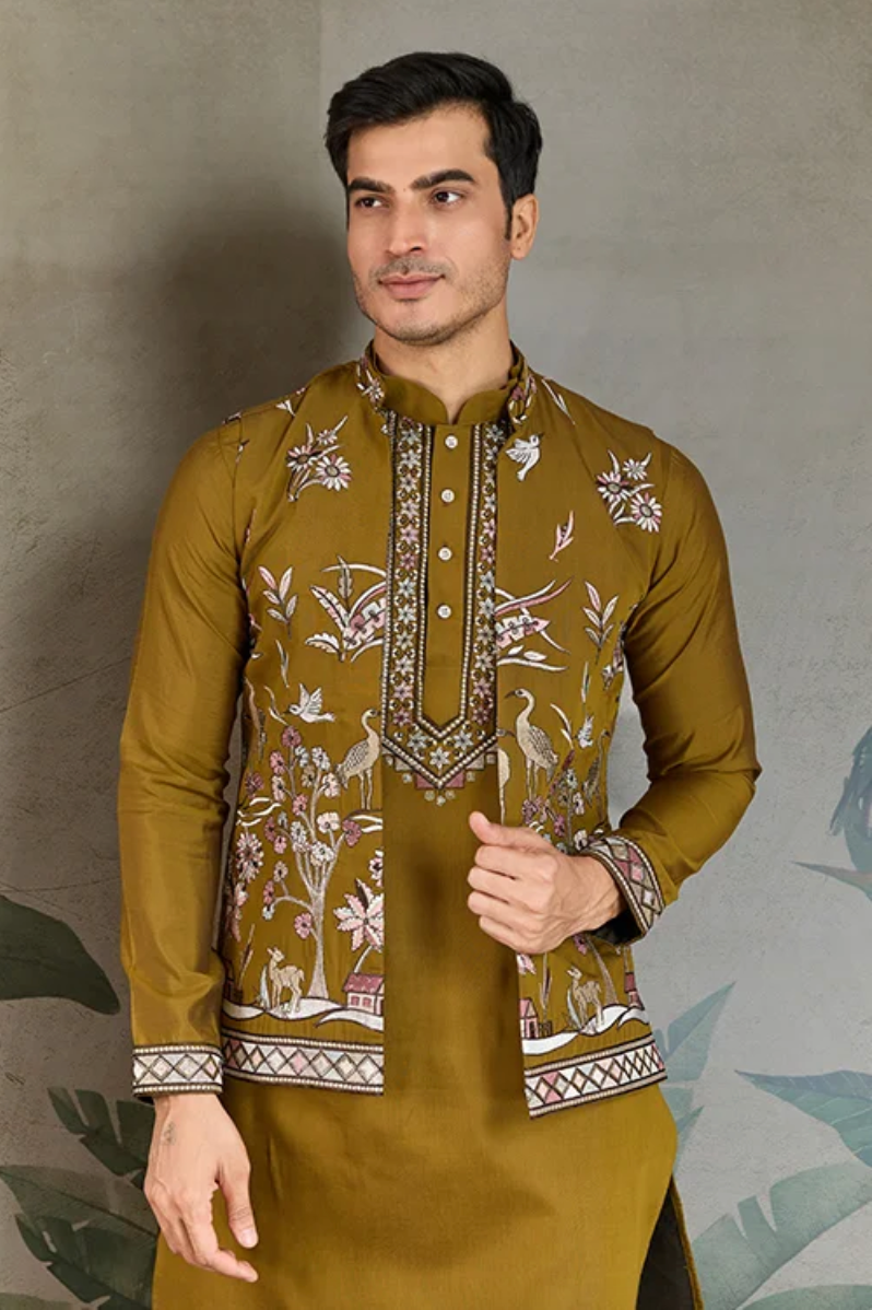 Matrut | Rajwada-2 Golden Olive Kurta Set