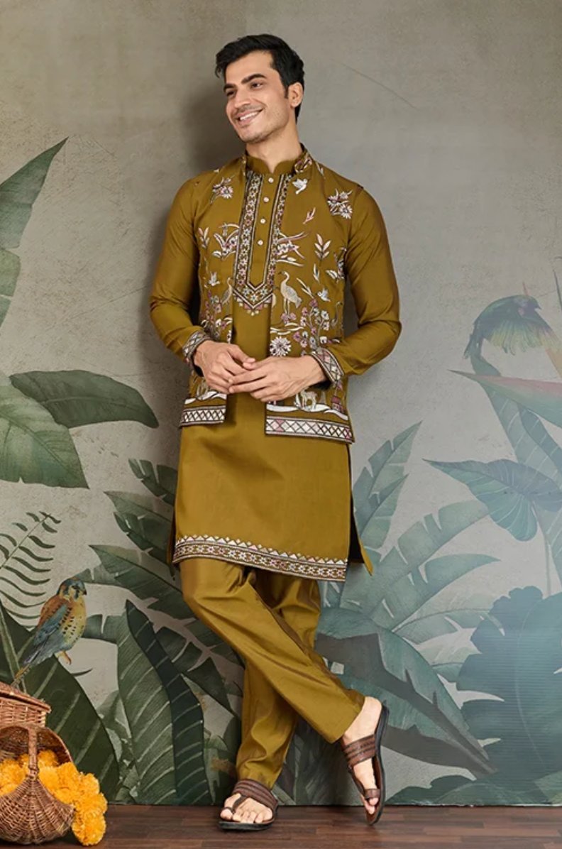 Matrut | Rajwada-2 Golden Olive Kurta Set