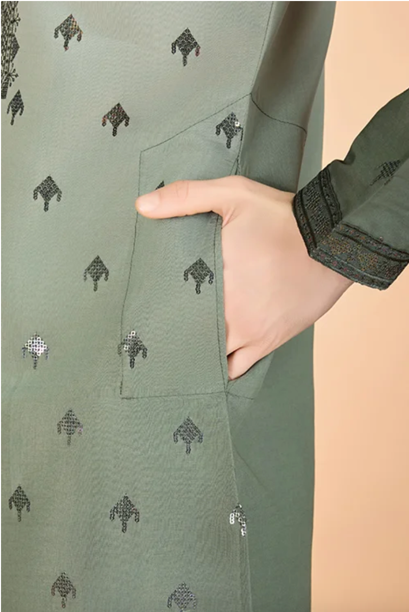 Matrut | Ember Hunter Green Kurta Set