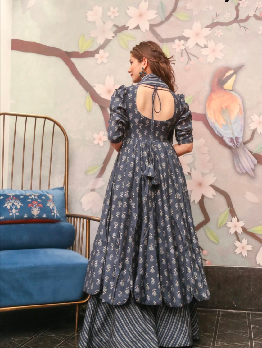 Matrut | Mithi Grey Anarkali Suit