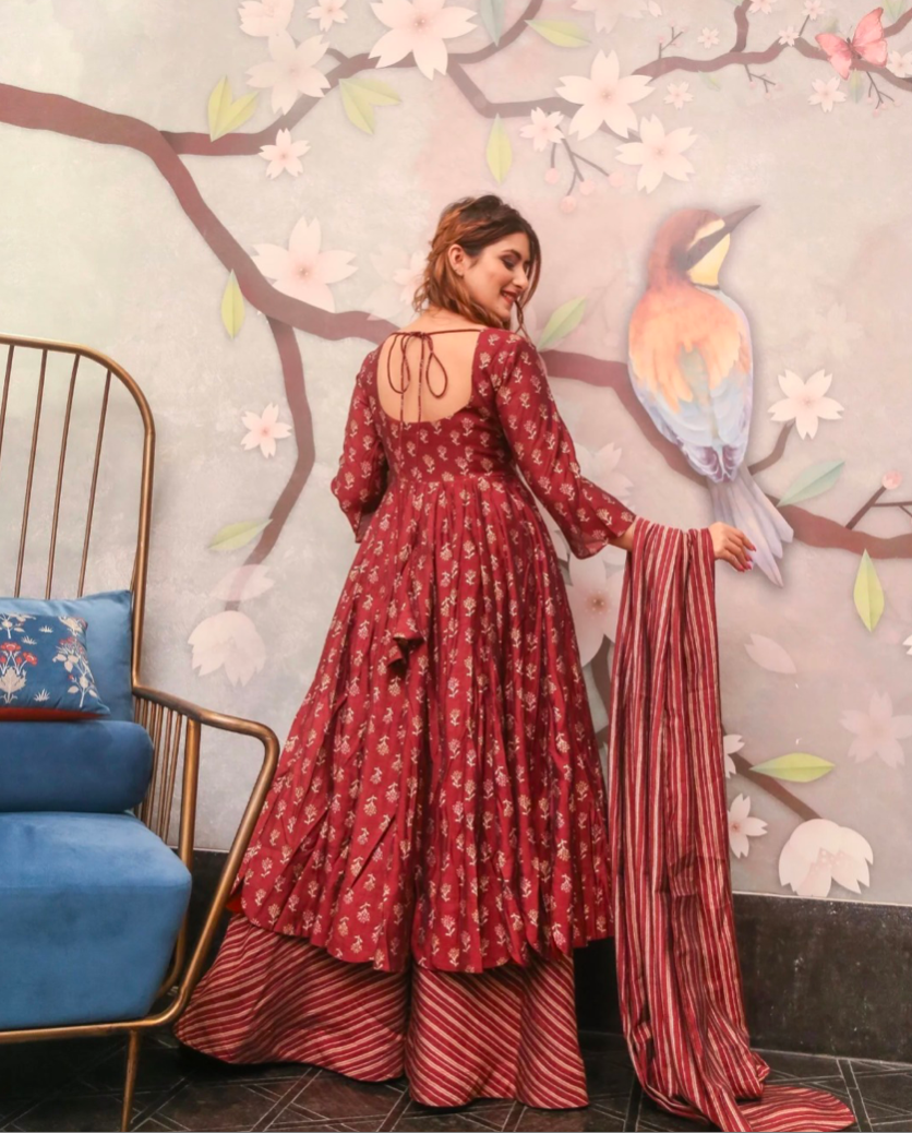 Matrut | Mithi Maroon Anarkali Suit