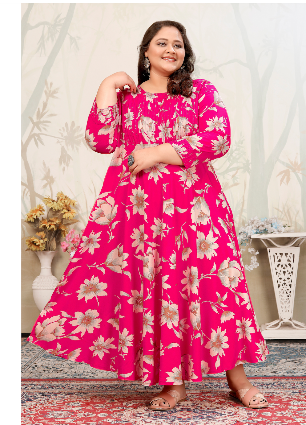 Matrut | Joyous Pink Floral Long Dress