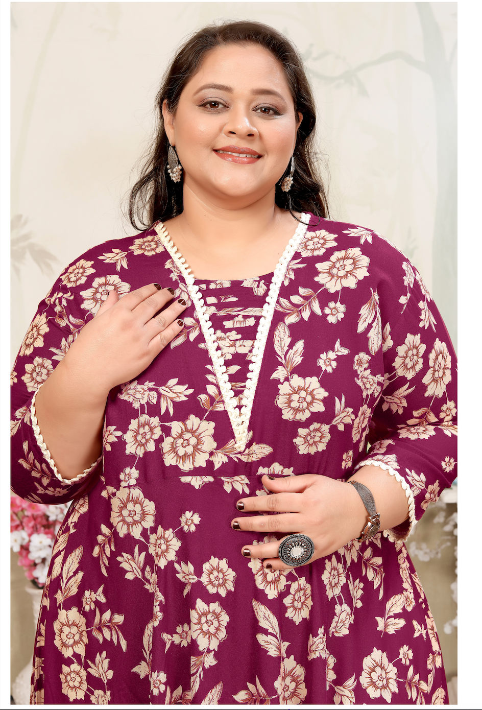 Matrut | Joyous Wine Floral Long Dress