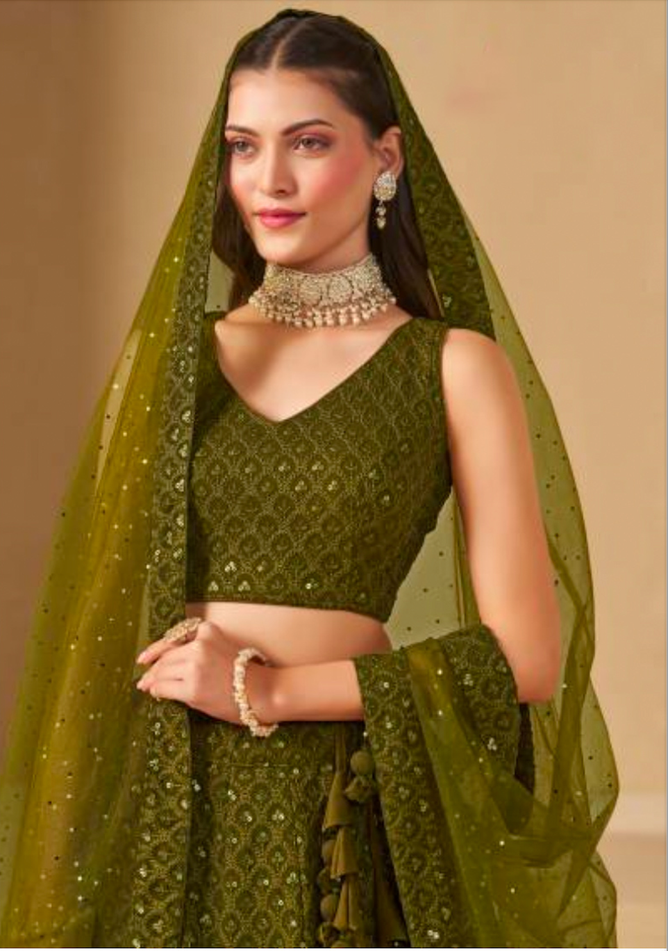 Matrut | Florance Olive Green Lehenga