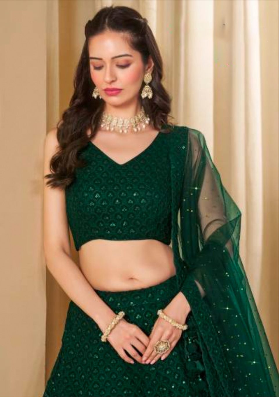 Matrut | Florance Bottle Green Lehenga