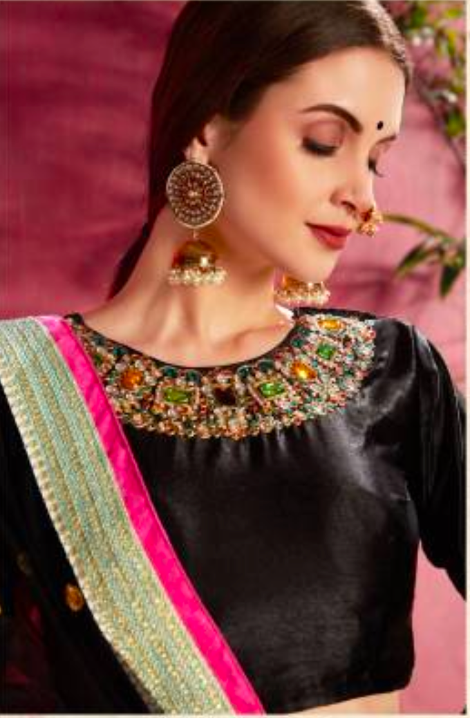 Matrut | Carnations Black-Blue Multicolor Lehenga