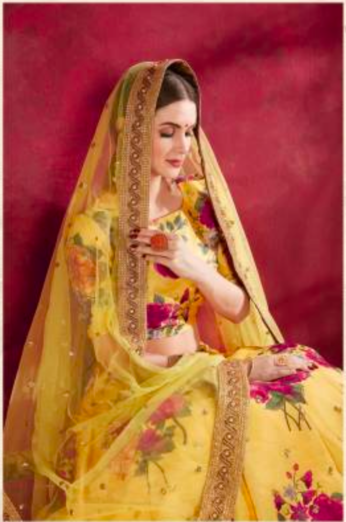 Matrut | Carnations Yellow Multicolor Lehenga