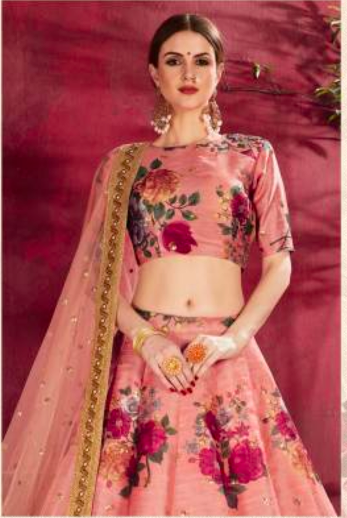 Matrut | Carnations Peach Multicolor Lehenga