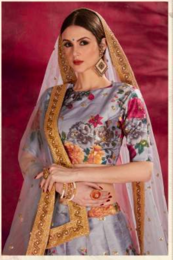 Matrut | Carnations Grey Multicolor Lehenga