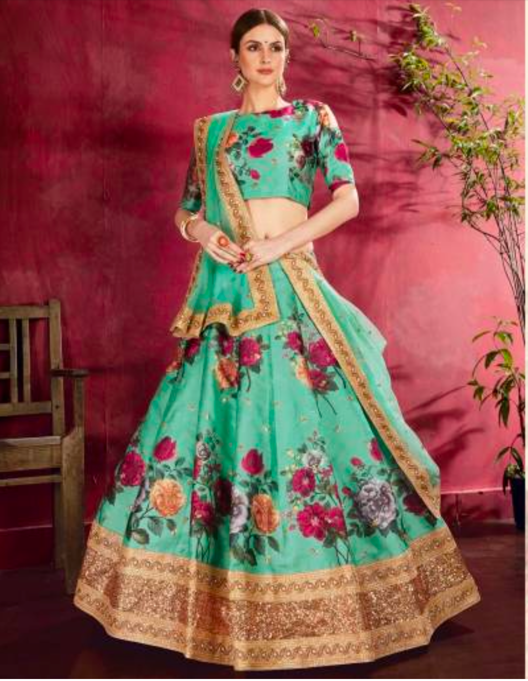 Matrut | Carnations Sea Green Multicolor Lehenga