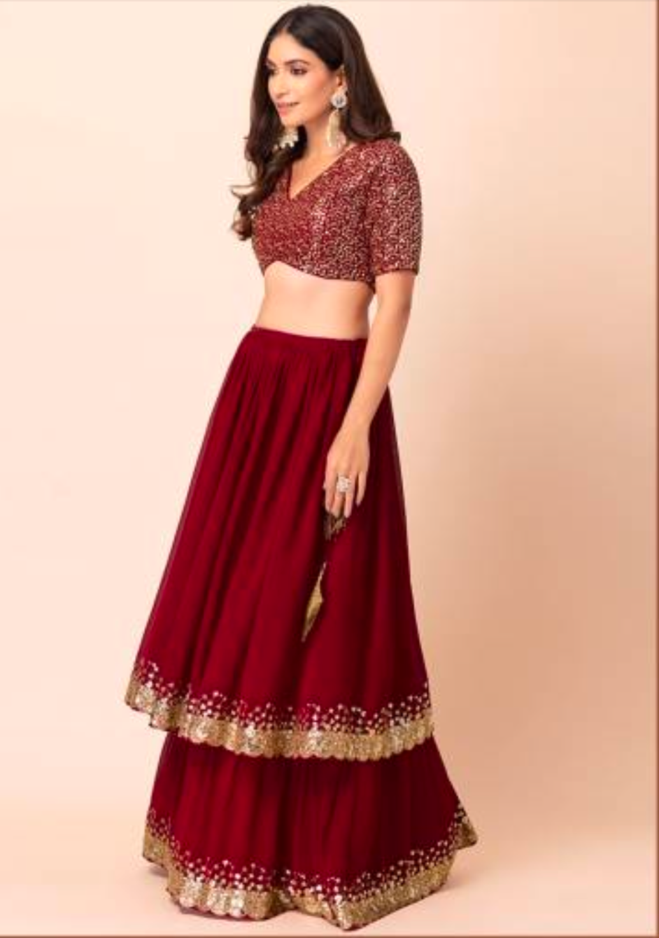 Matrut | Sunehri Cherry Red Lehenga Set