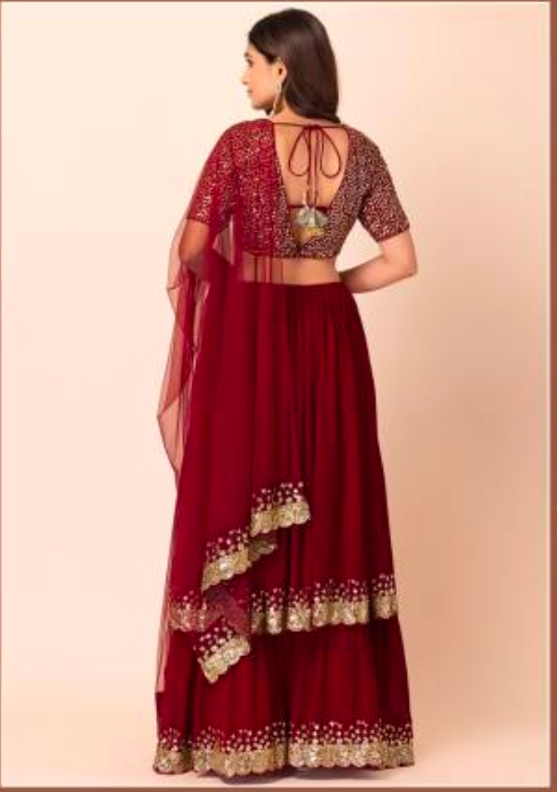 Matrut | Sunehri Cherry Red Lehenga Set