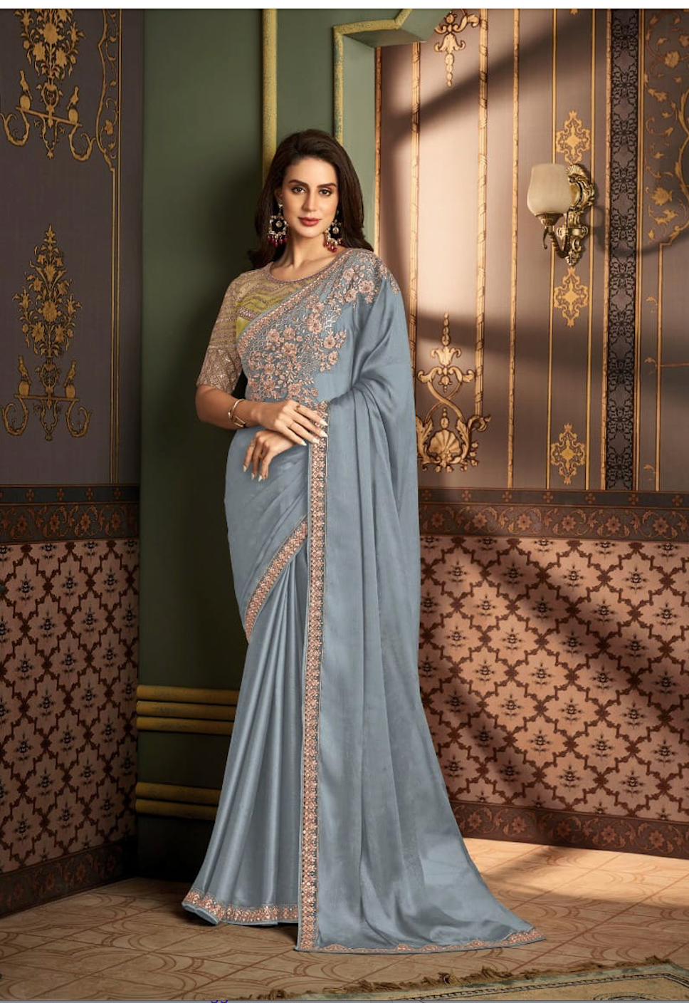 Matrut | Rooh Lime-Grey Saree