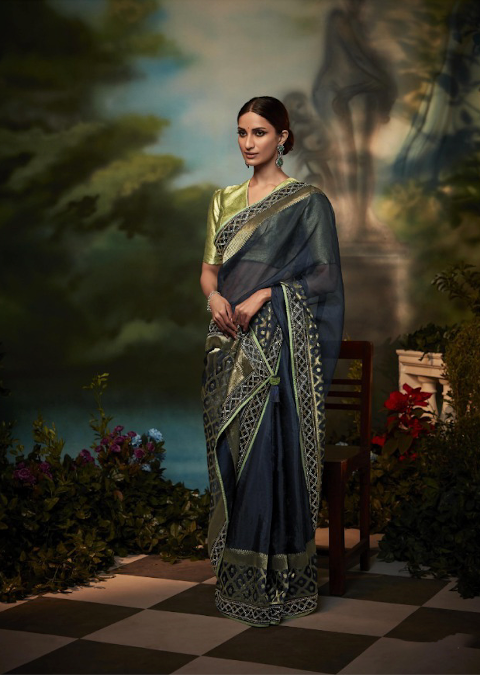 Matrut | Hit Volume Navy-Lime Saree