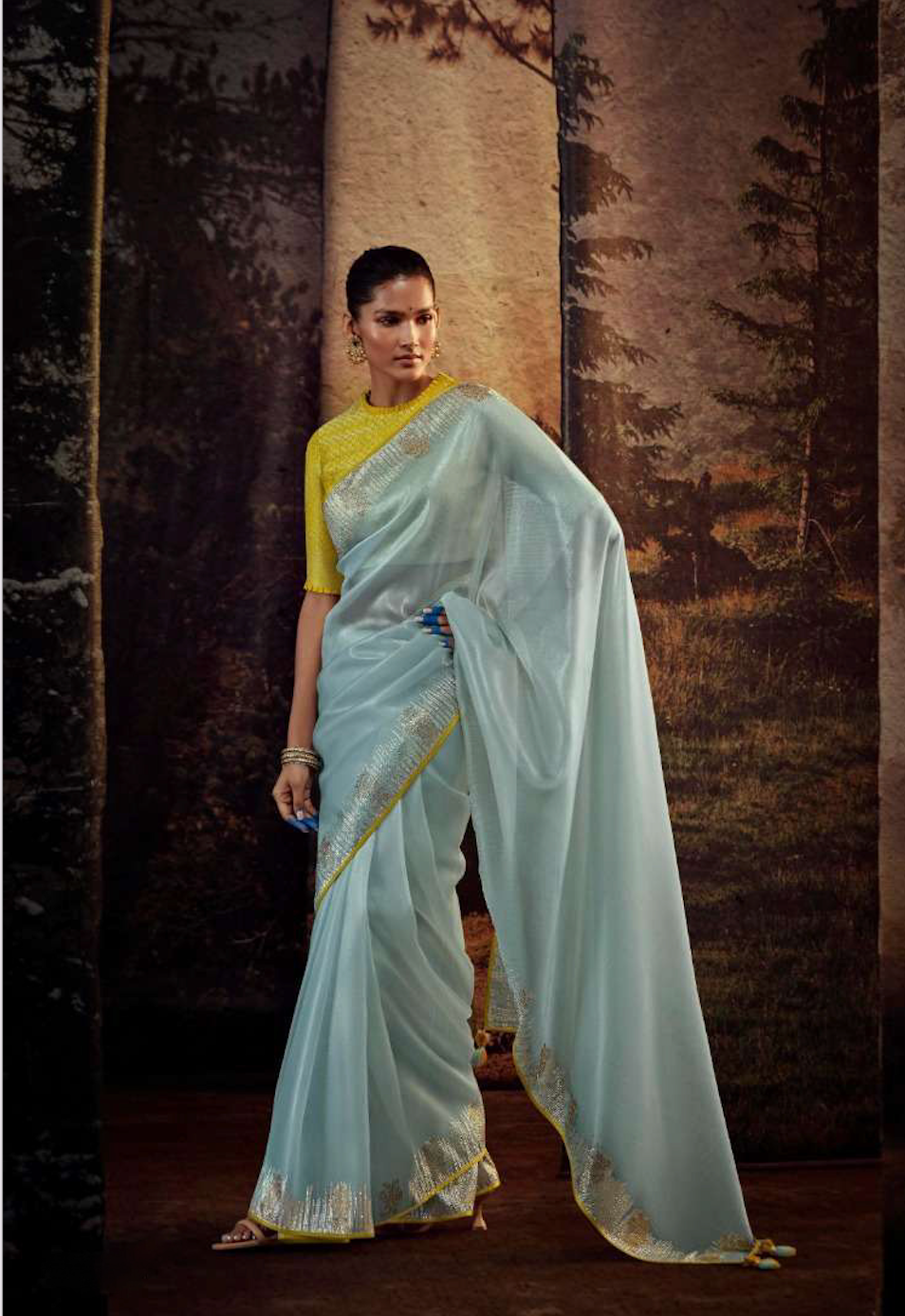 Matrut | Hit Volume Sky-Yellow Saree