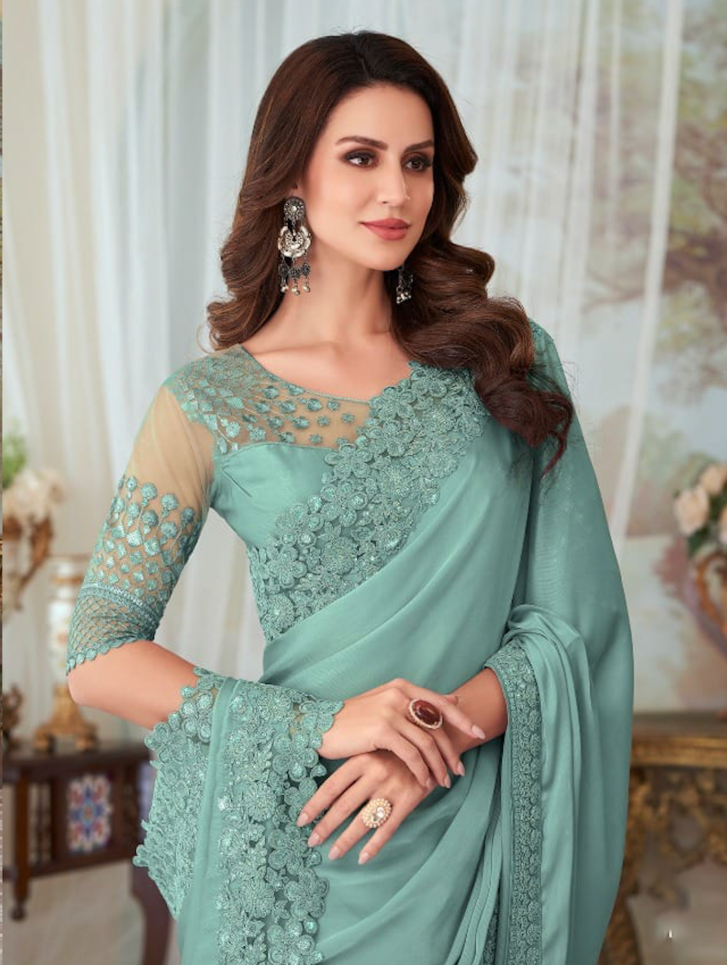 Matrut | Shehnai Sea Green Saree