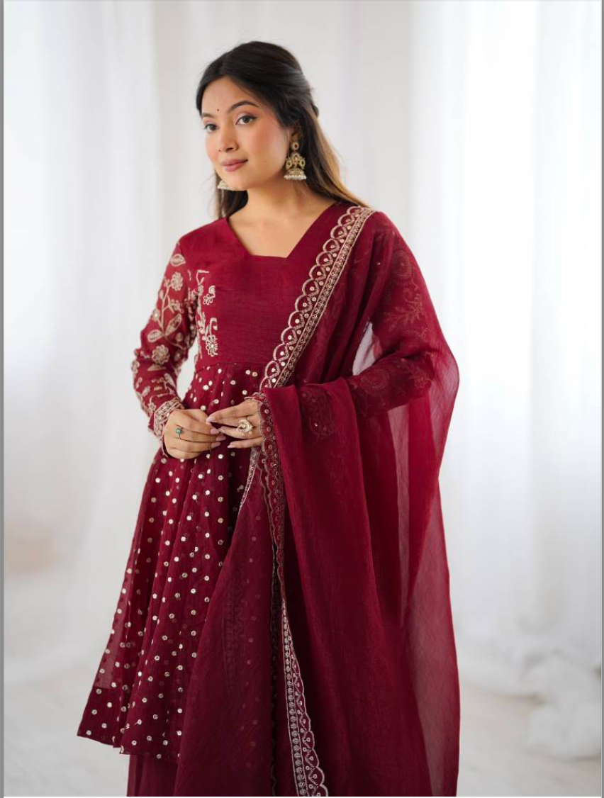 Matrut | Ruhi Cherry Red Anarkali Suit