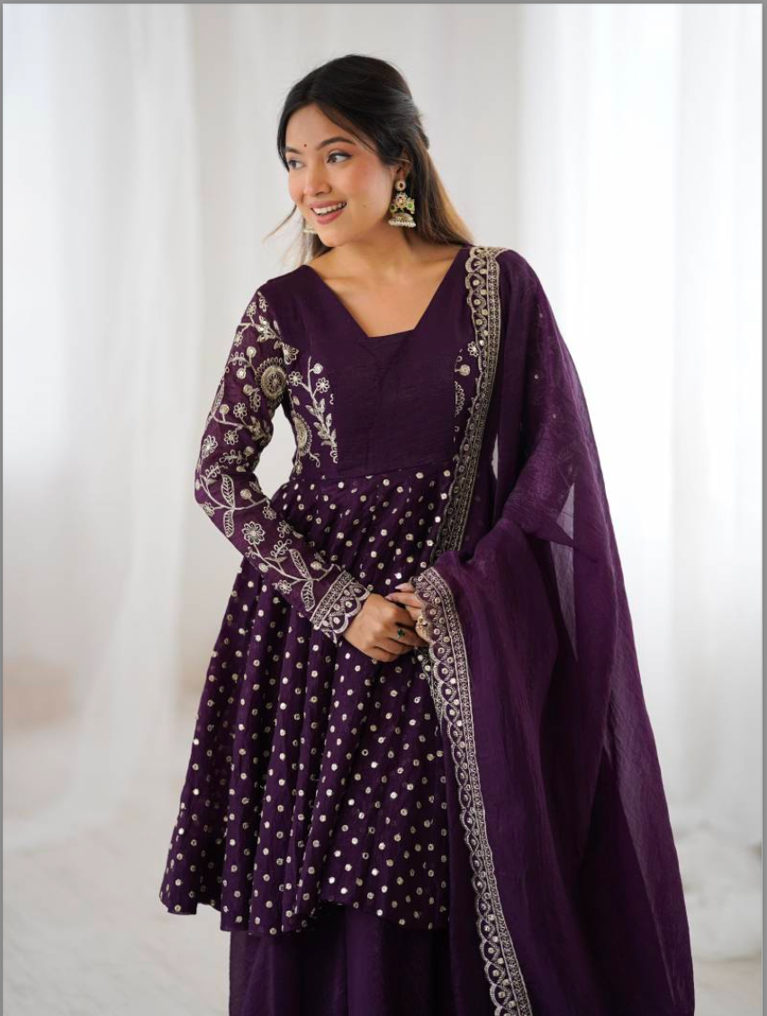 Matrut | Ruhi Wine Anarkali Suit